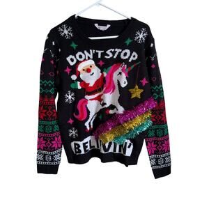 Ladies XL Don't Stop Believin' Christmas Sweater - Santa
